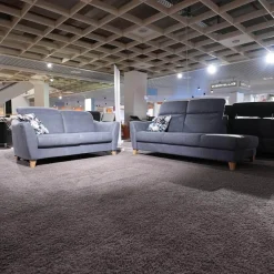 Ponsel Polstergruppen|Polstergruppe Prato Leder 877 02 Grau Blau Fuß F912 Eiche Bianco Inklusive Kissen