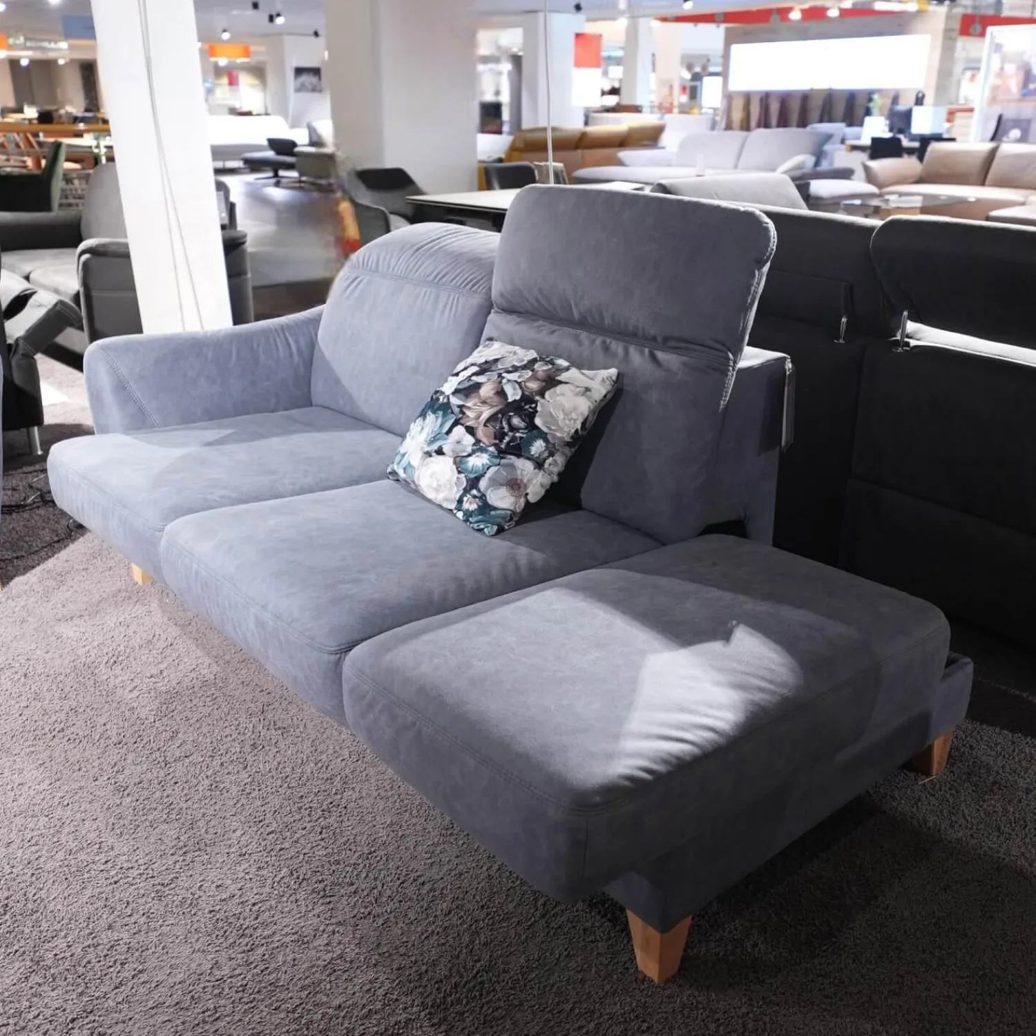 Ponsel Polstergruppen|Polstergruppe Prato Leder 877 02 Grau Blau Fuß F912 Eiche Bianco Inklusive Kissen