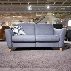 Ponsel Polstergruppen|Polstergruppe Prato Leder 877 02 Grau Blau Fuß F912 Eiche Bianco Inklusive Kissen