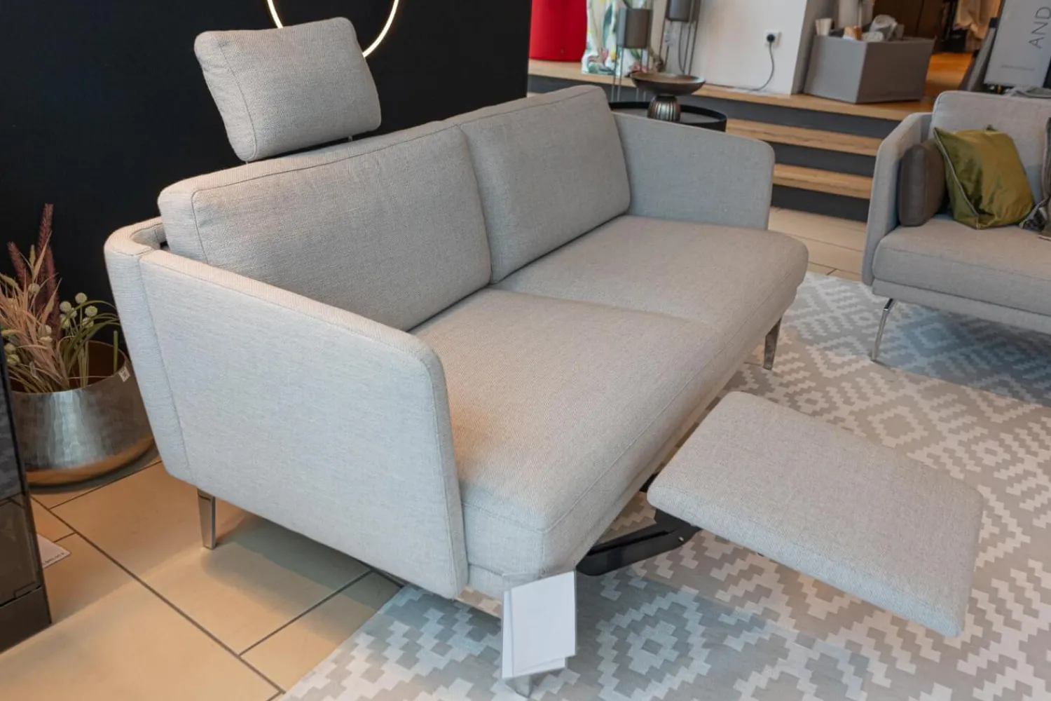 Weibelweibel Polstergruppen|Polstergruppe Sofa Frame Bezug Stoff Danio Seidengrau U3302D Grau Flachstahlfuß Chrom Glanz