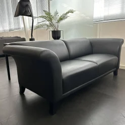 Werther Polstergruppen|Polstergruppe Sofa Prestige Bezug Leder L9999C Grain Schwarz Fuß Holz Schwarz