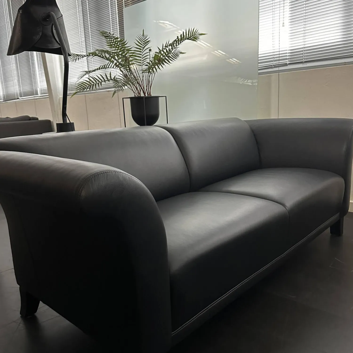 Werther Polstergruppen|Polstergruppe Sofa Prestige Bezug Leder L9999C Grain Schwarz Fuß Holz Schwarz