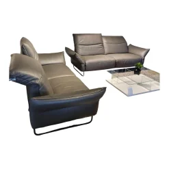 Comfort Republic Polstergruppen|Polstergruppe Victoria Leder Grey PG WR W10 W11 Grau Füße Metallkufe Schwarz Mit Motorischer Relaxfunktion Ohne Couchtisch