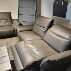 Comfort Republic Polstergruppen|Polstergruppe Victoria Leder Grey PG WR W10 W11 Grau Füße Metallkufe Schwarz Mit Motorischer Relaxfunktion Ohne Couchtisch