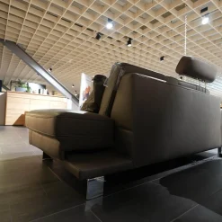 Hukla Polstergruppen|Polstergruppe VS HU1064 Leder F2 Bezug 58 Vivre Greystone Grau Füße Metall ChromInklusive Kissen