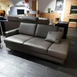 Hukla Polstergruppen|Polstergruppe VS HU1064 Leder F2 Bezug 58 Vivre Greystone Grau Füße Metall ChromInklusive Kissen