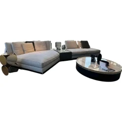 Minotti Wohnlandschaften|Polstergruppe West Stoff Fisher 10 Ghiacciol Grau Inklusive Tischelement Und Kissen