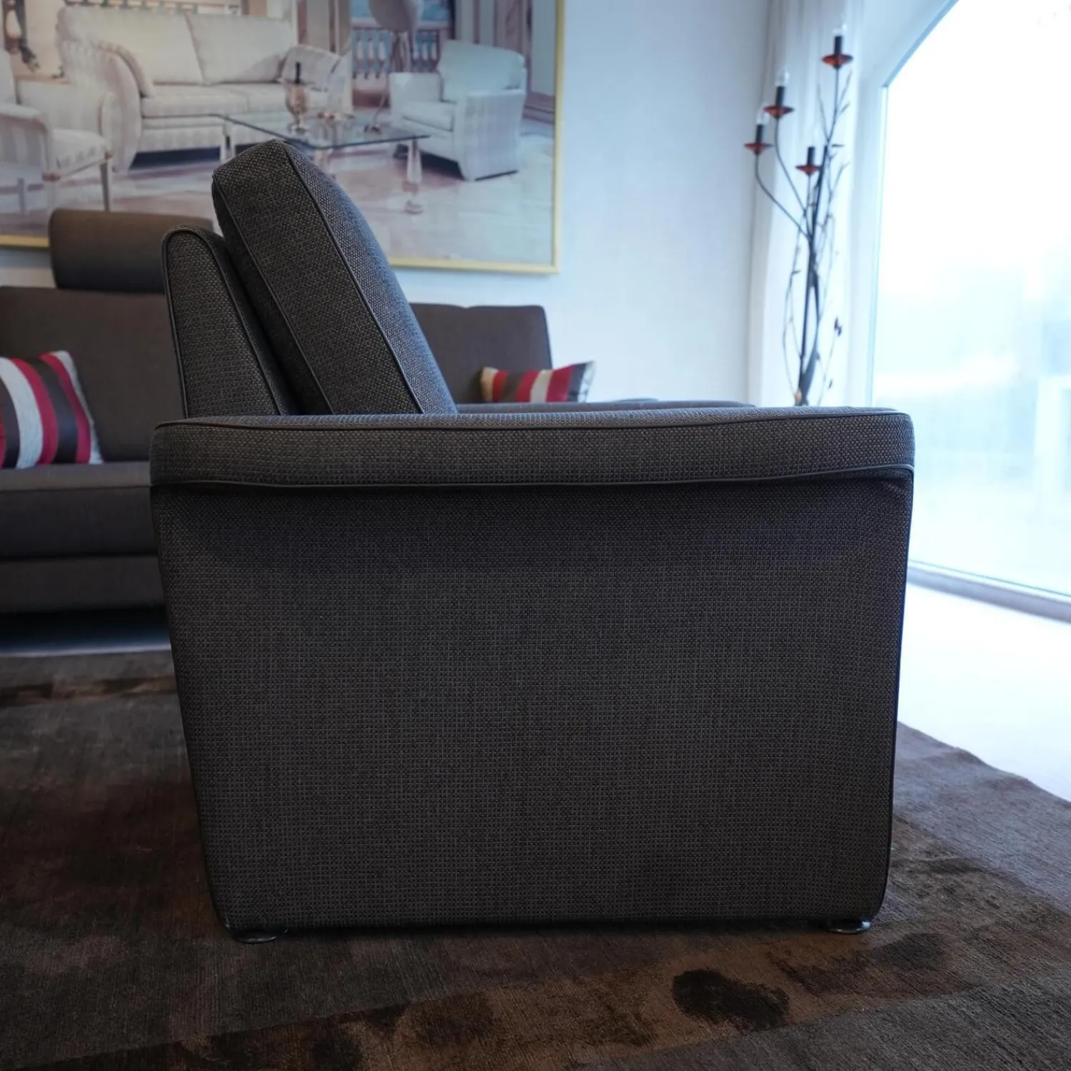 Wemafa Polstergruppen|Polstergruppe York 520 Sofa 2,5 Sitzig, Sessel, Funktionssessel Stoff Bezug Dunkelbraun Melliert 455 080 Funktionssessel Manuell Stufenlos Verstellbar