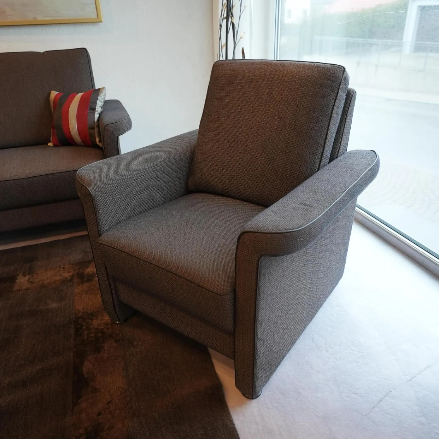 Wemafa Polstergruppen|Polstergruppe York 520 Sofa 2,5 Sitzig, Sessel, Funktionssessel Stoff Bezug Dunkelbraun Melliert 455 080 Funktionssessel Manuell Stufenlos Verstellbar