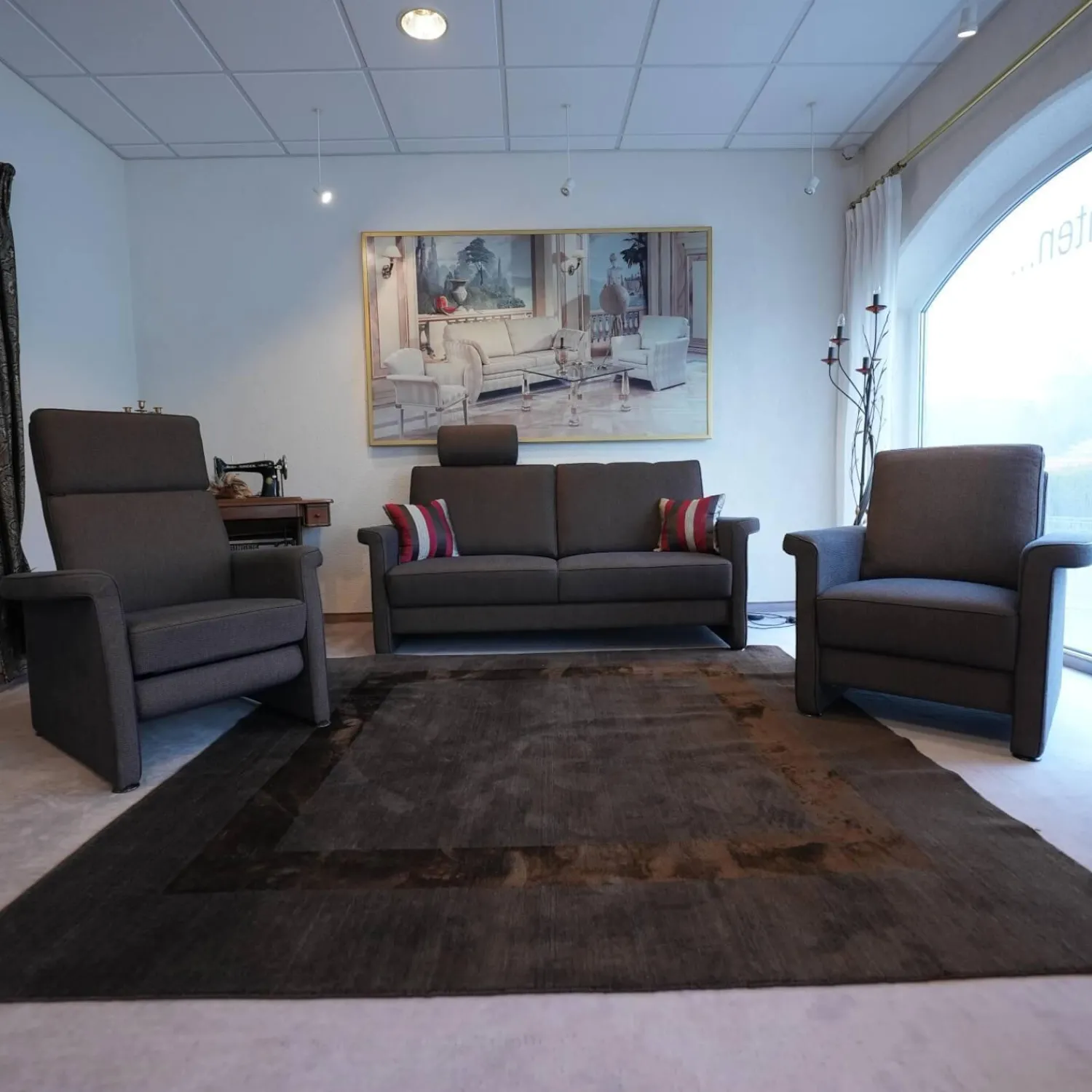 Wemafa Polstergruppen|Polstergruppe York 520 Sofa 2,5 Sitzig, Sessel, Funktionssessel Stoff Bezug Dunkelbraun Melliert 455 080 Funktionssessel Manuell Stufenlos Verstellbar