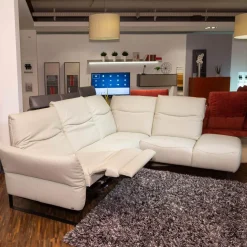 DFM Ecksofas|Polsterkombi CR Victoria Leder WM Light Grey Fuß MR2 Schwarz