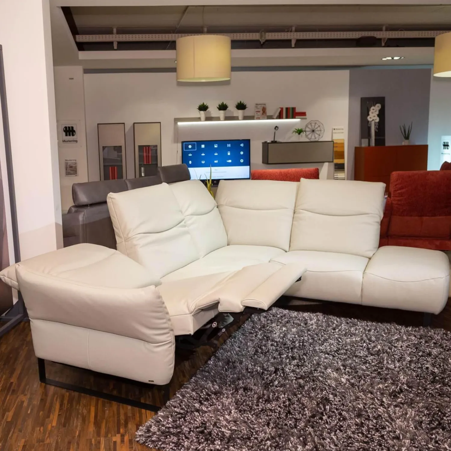 DFM Ecksofas|Polsterkombi CR Victoria Leder WM Light Grey Fuß MR2 Schwarz