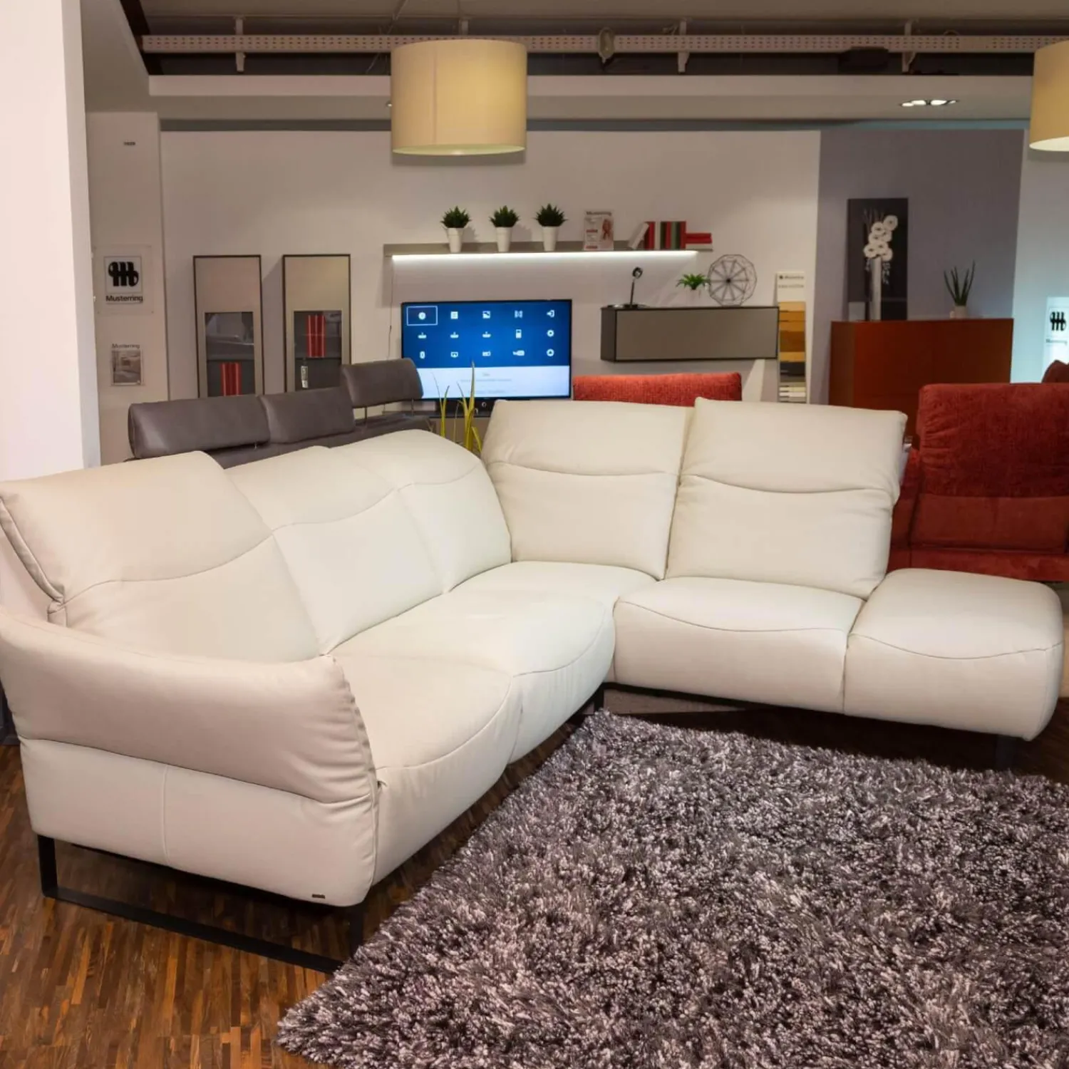 DFM Ecksofas|Polsterkombi CR Victoria Leder WM Light Grey Fuß MR2 Schwarz