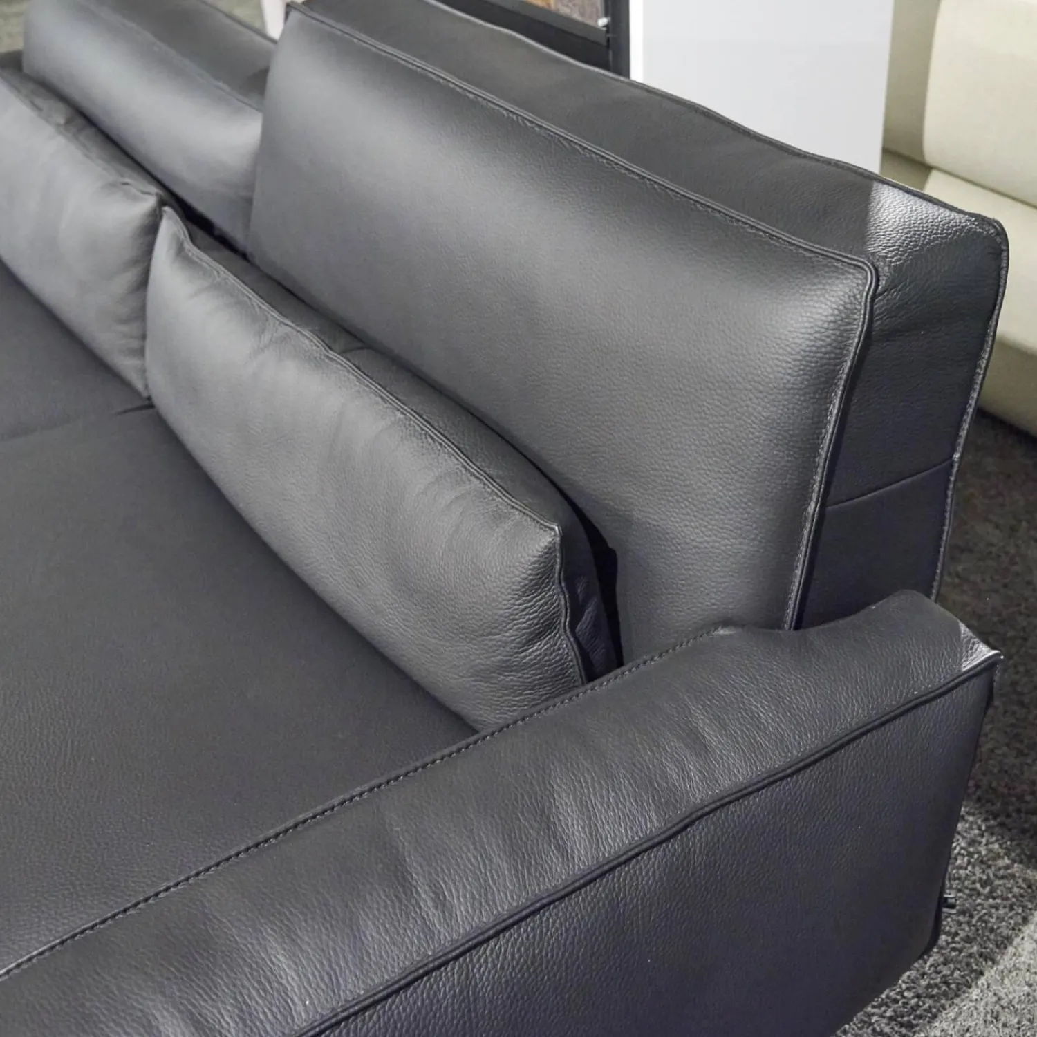 WK Wohnen 2-Sitzer-Sofas|Polstermöbel WK 530 Gracella Leder Cougar Farbe 10 Schwarz Metallfuß Matt Anthrazit Lackiert