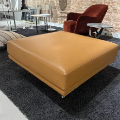 Walter Knoll Hocker & Sitzsäcke|Polstersitz Prime Time 490 H1 Leder Elen 1401 Tan Braun Kufen Aluminium Poliert