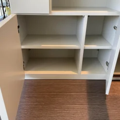 Molteni & C Regale|Wohnwände & Tv-Lowboards|Raumteiler 505 in Lack Kieselgrau mit Glastüren Schwarz Chrom