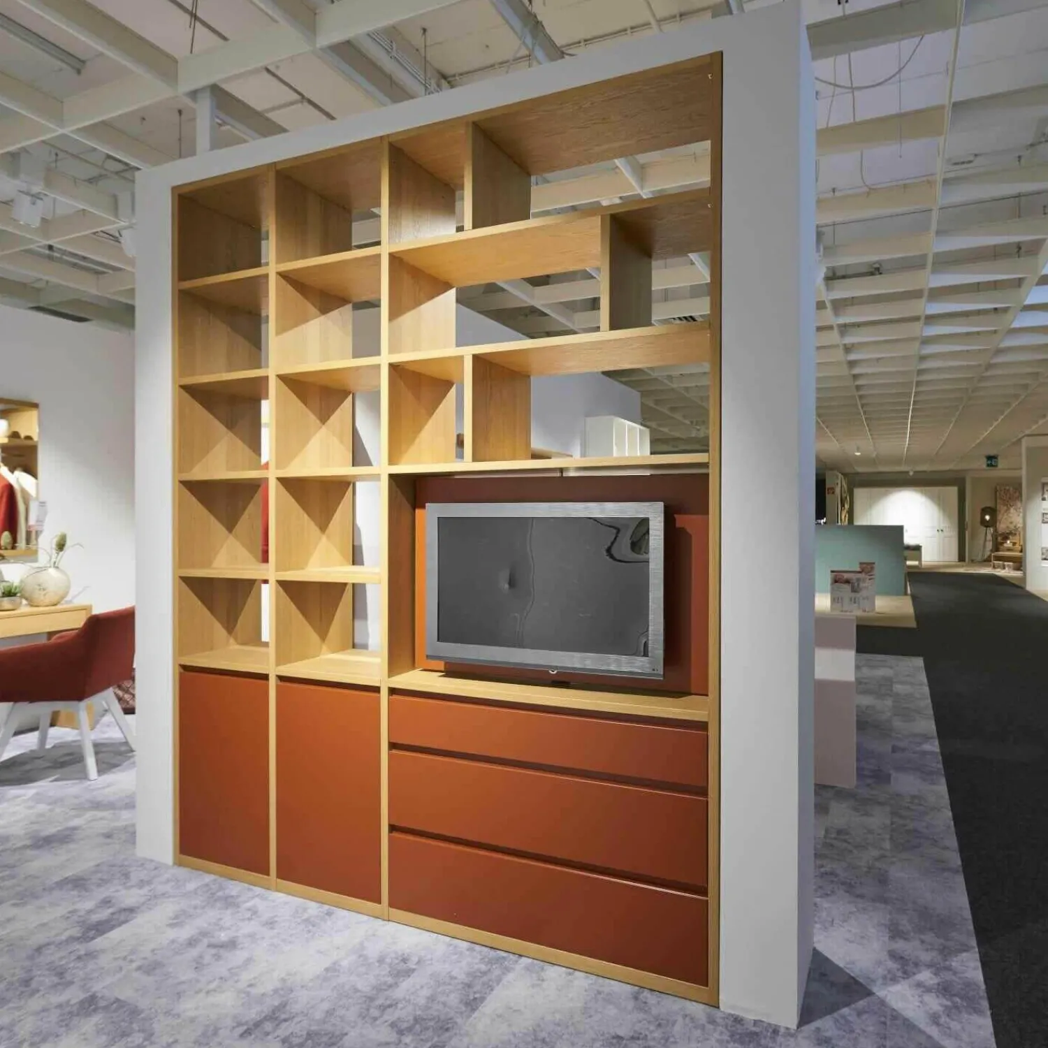 Rietberger Möbelwerke Regale|Raumteiler Axor-S Eiche Sand Lack Ziegelrot