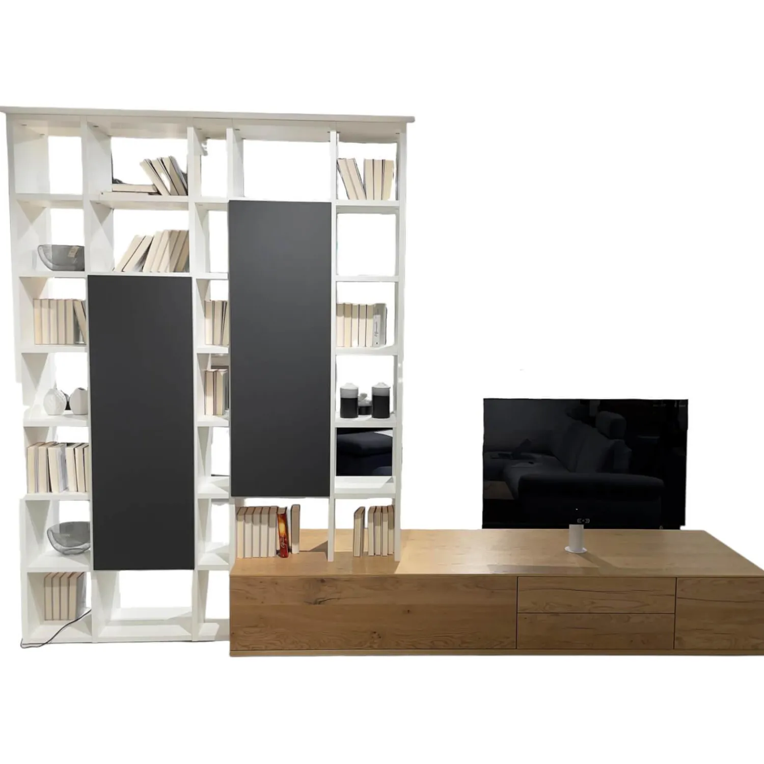 IRO Wohnwände & Tv-Lowboards|Raumteiler SE7000 Lack Weiß Front Balkeneiche Natur Korpus Wildeiche