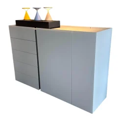 Interlübke Kommoden & Sideboards|Raumteiler Sideboard Jorel Korpus Lack Greige Grau Beige Front Optiwhite Mattglas Greige Grau Beige