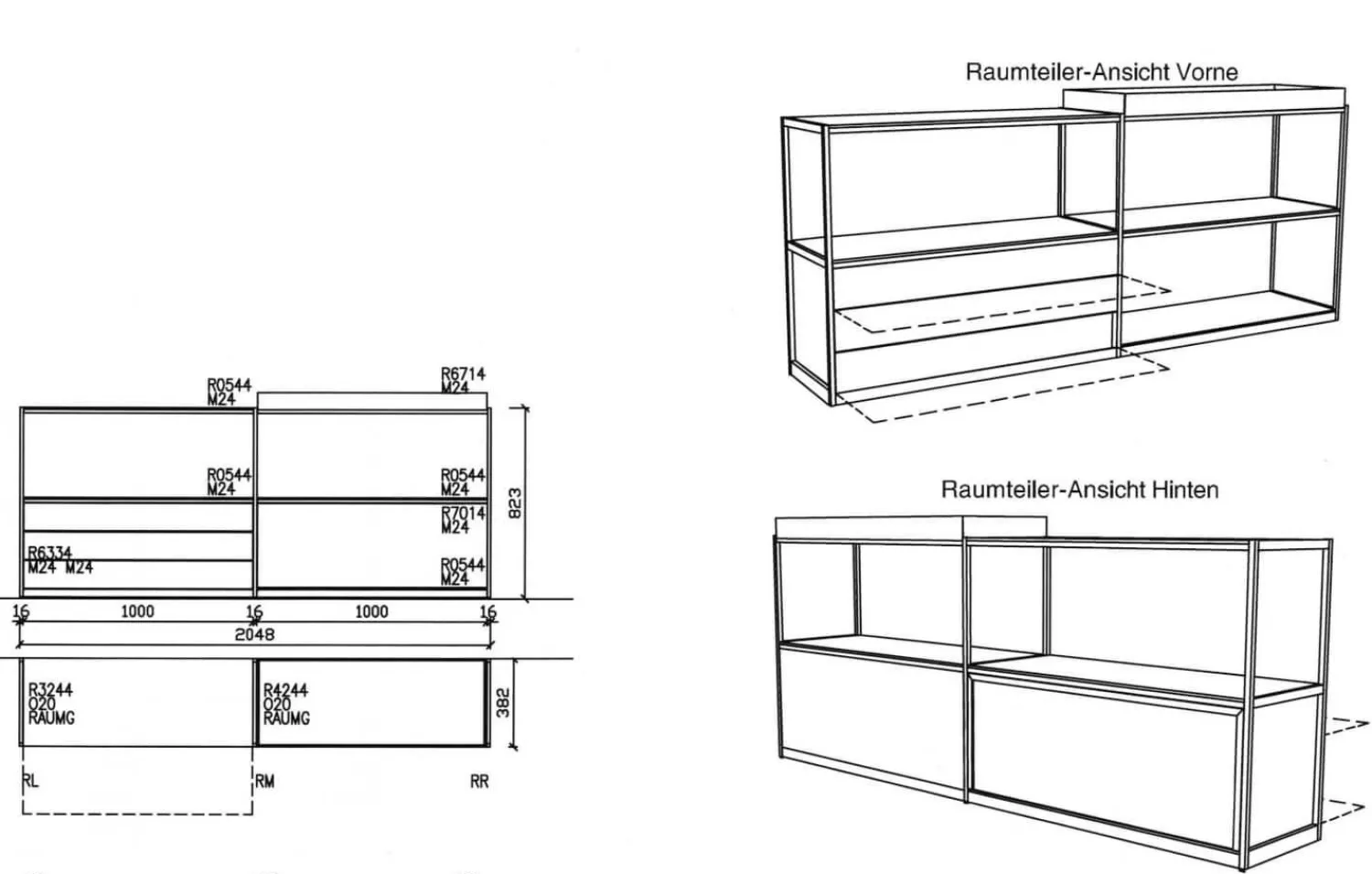 Interlübke Regale|Raumteiler Tado Metallstruktur Schwarz Front Korpus und Rückwand Lack Flintgrau