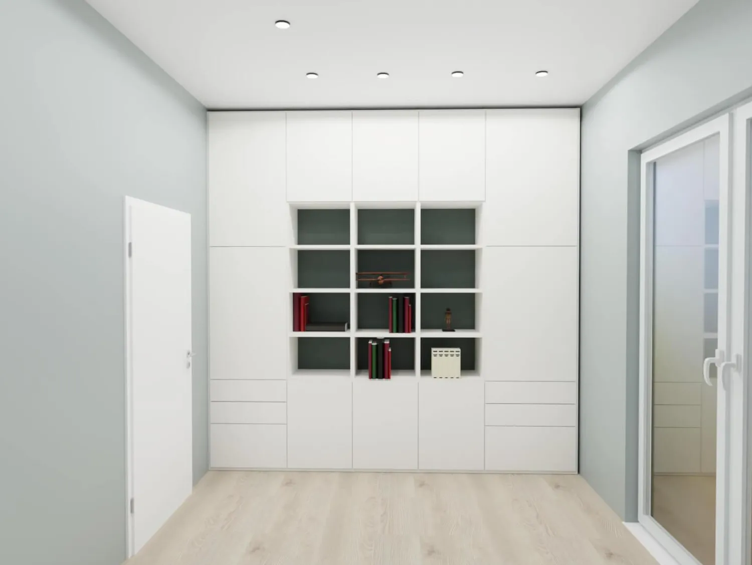 Interlübke Regale|Reaglwand Studimo Lack Schneeweiß M03 Rückwände In Offenen Bereichen Lack Laguna M80 Grau