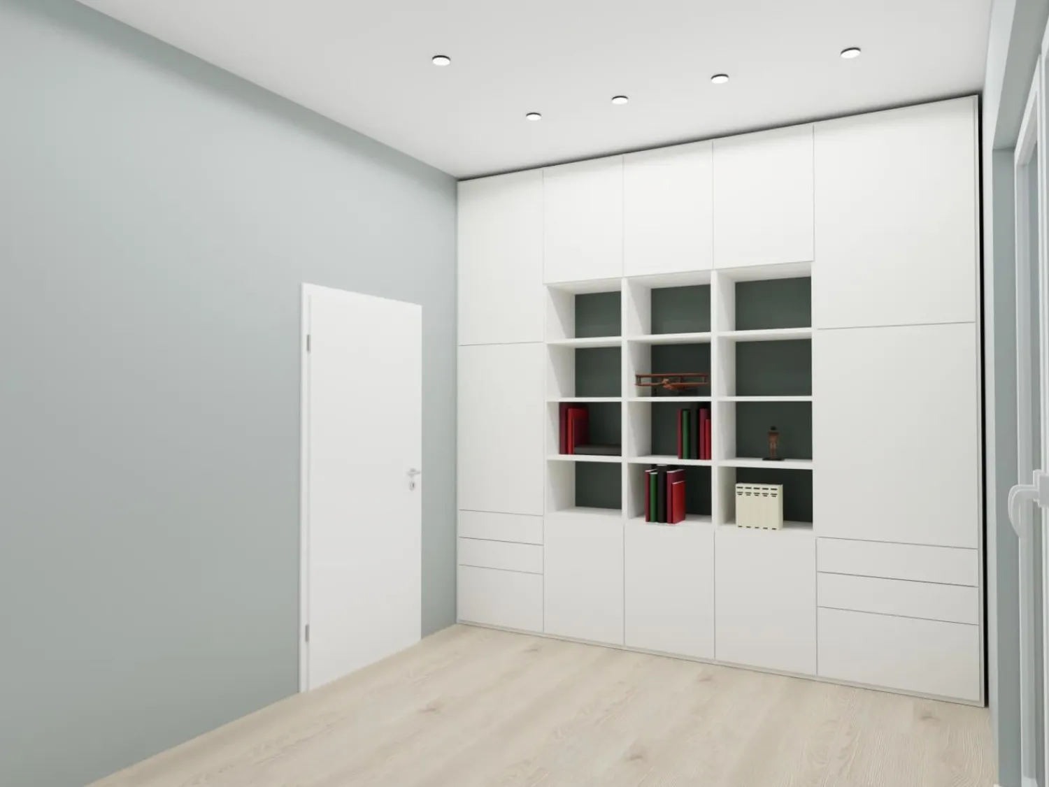 Interlübke Regale|Reaglwand Studimo Lack Schneeweiß M03 Rückwände In Offenen Bereichen Lack Laguna M80 Grau