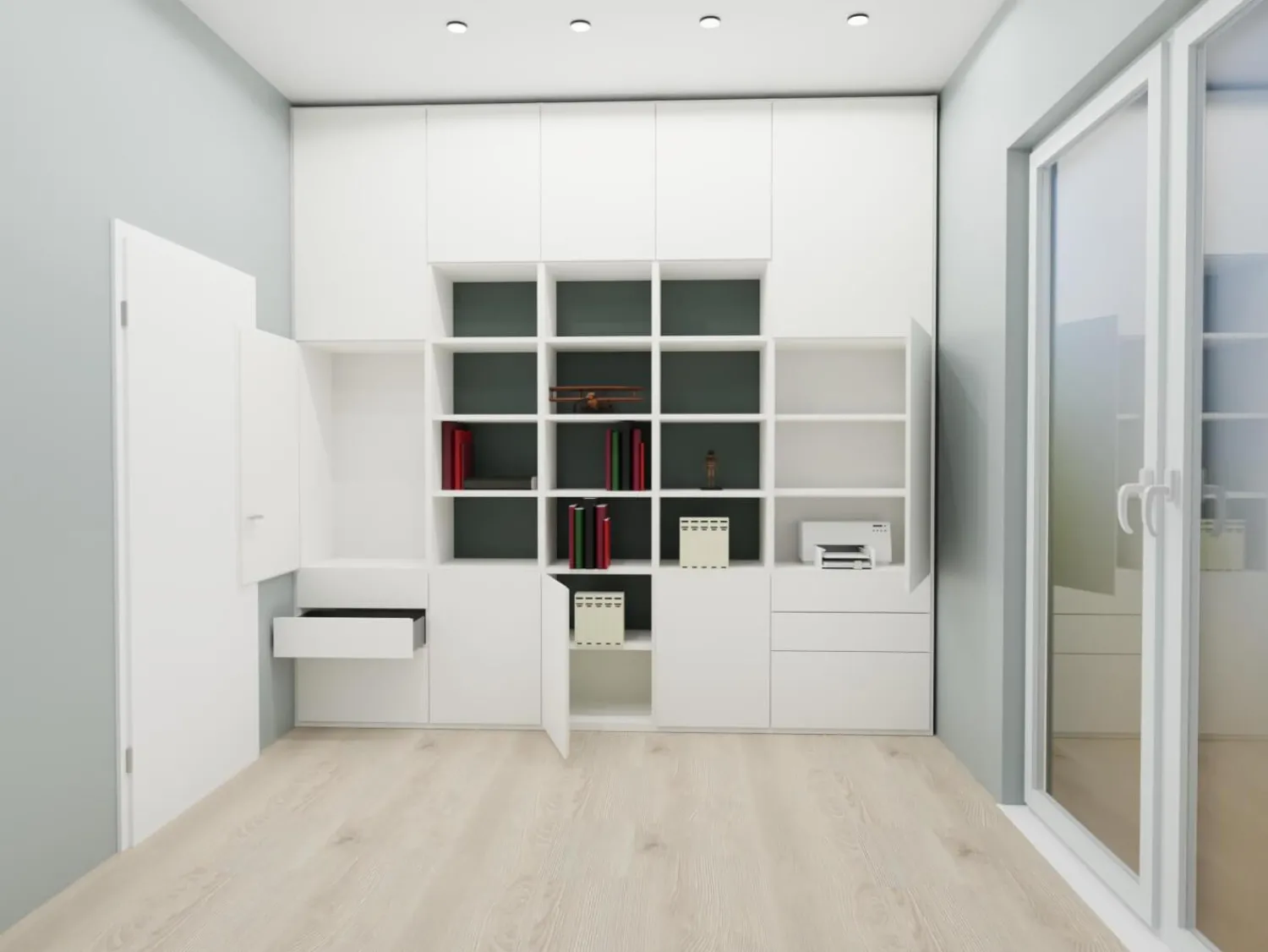 Interlübke Regale|Reaglwand Studimo Lack Schneeweiß M03 Rückwände In Offenen Bereichen Lack Laguna M80 Grau