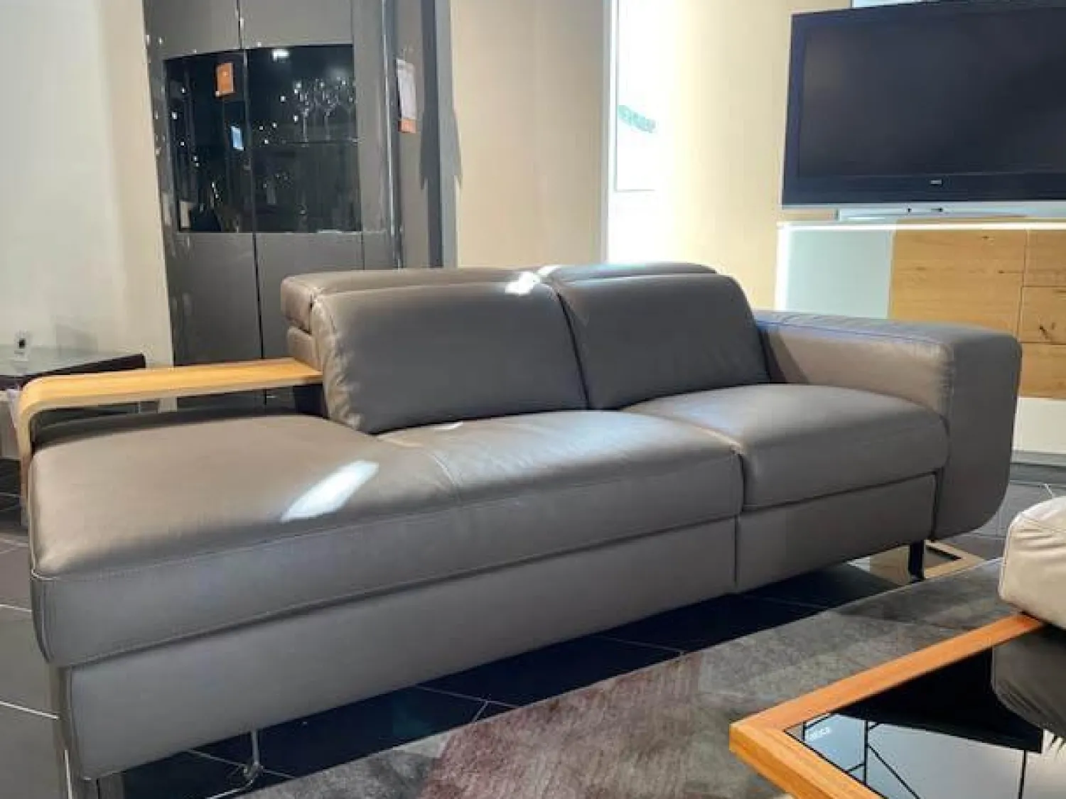 JOOP! Daybeds & Recamieren|Recamiere LR 007 8151 Leder 24 Longru Brown Braun Füße Hochglanz Poliert Inklusive Holzablage Und Tischhocker