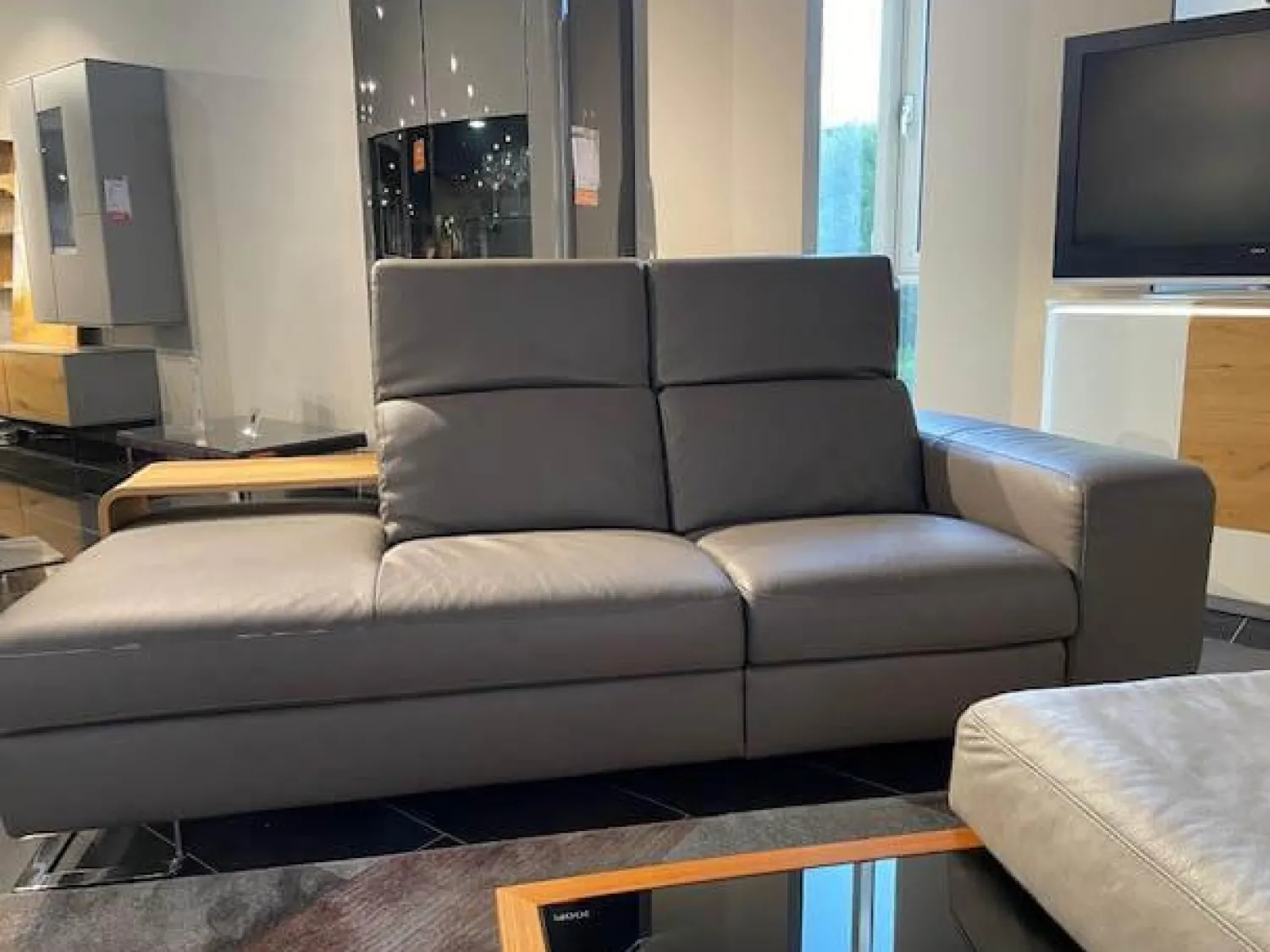 JOOP! Daybeds & Recamieren|Recamiere LR 007 8151 Leder 24 Longru Brown Braun Füße Hochglanz Poliert Inklusive Holzablage Und Tischhocker