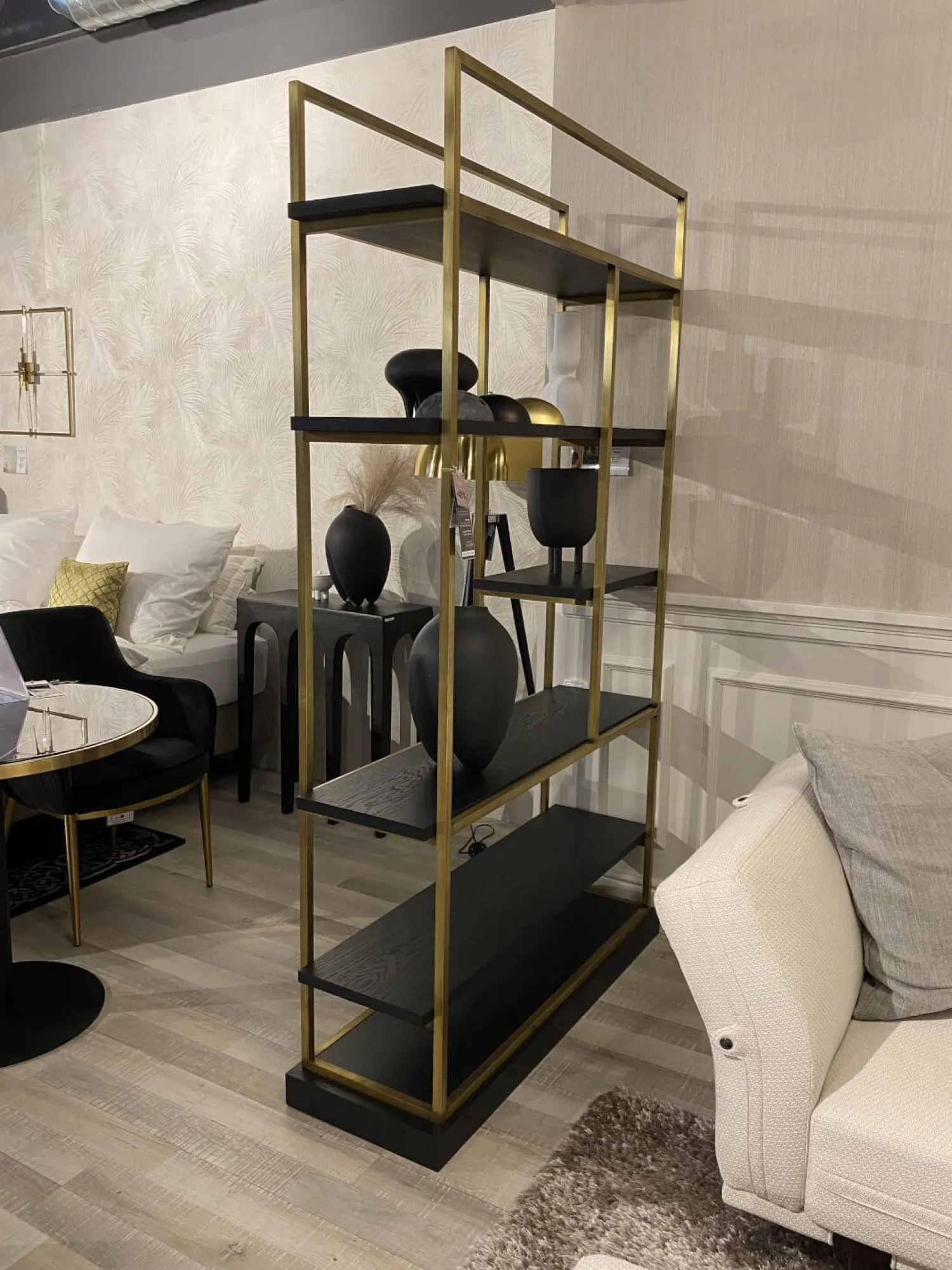 Christine Kröncke Regale|Regal Bronxx S1 Gestell Messing Gebürstet Leicht Patiniert Böden Eiche Anthrazit Matt Lackiert