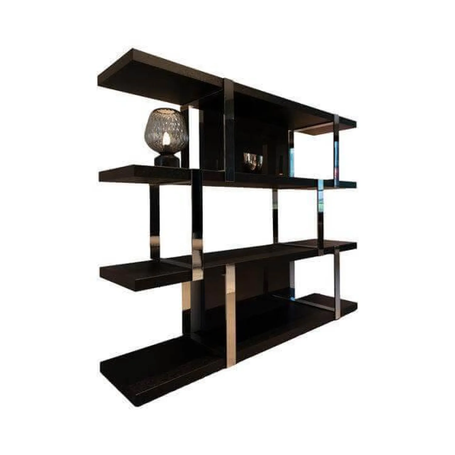 Minotti Regale|Regal Dalton Chrome Eiche Offenporig Schwarz Lackiert Rückwände Dunkelgrau Grau Hochglanz Lackiert