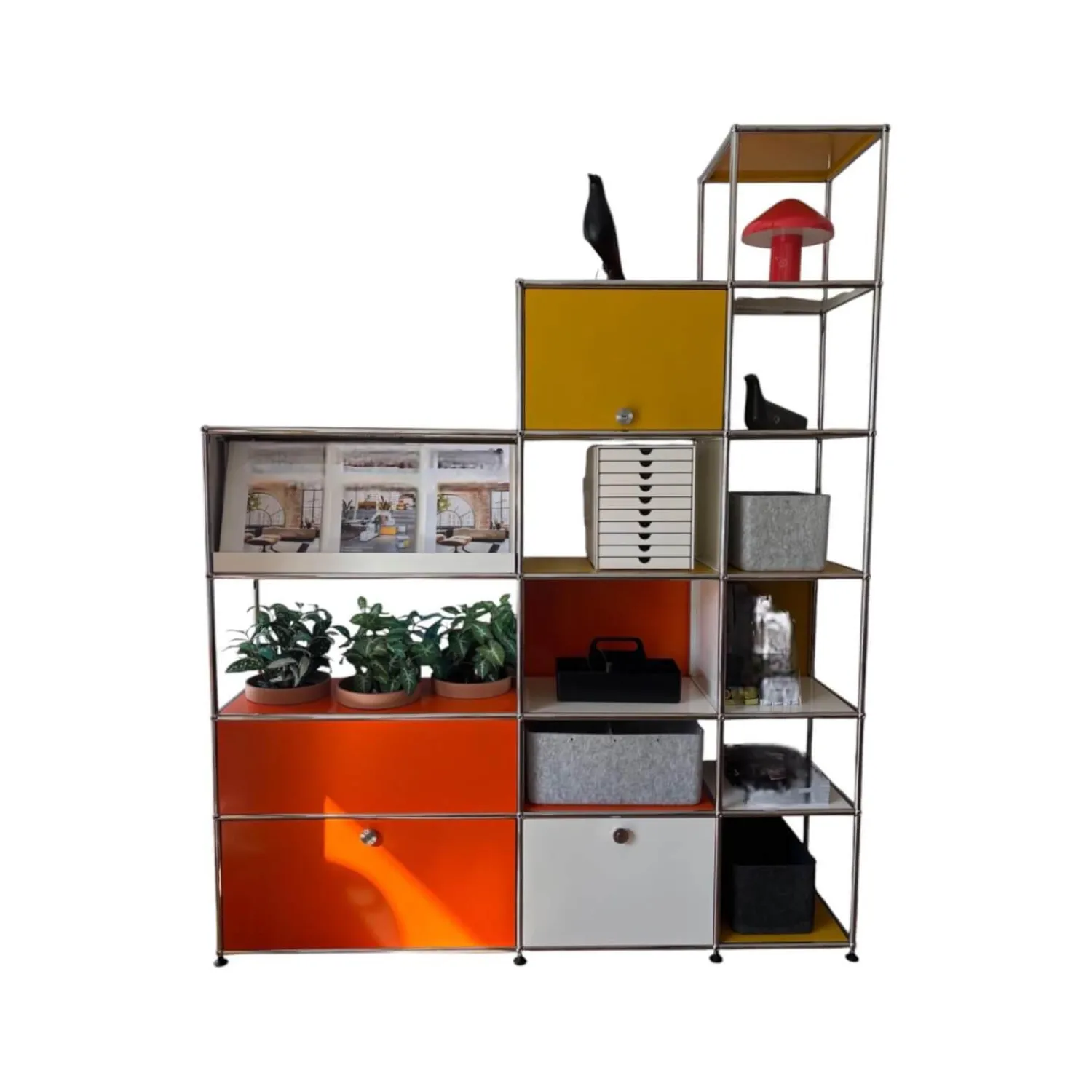 USM Haller Regale|Regal Haller Stahl Reinweiß Weiß Goldgelb Gelb Orange