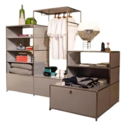 USM Haller Regale & Container|Regal Metall Mattsilber Grau Mit Integrierter Garderobe Und LED Licht