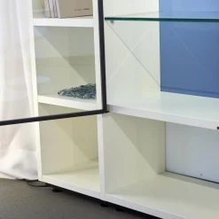 Porro Regale|Regal System Mattlackiert Weiß Türen Aus Iron Glas Transparent Mit Beleuchtung
