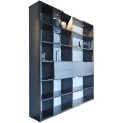 WK Wohnen Regale|Regal WK-420 Viva Glattlack Cosmos-Schwarz Fronen Lack Stahl Hell Gebürstet Mit Beleuchtung