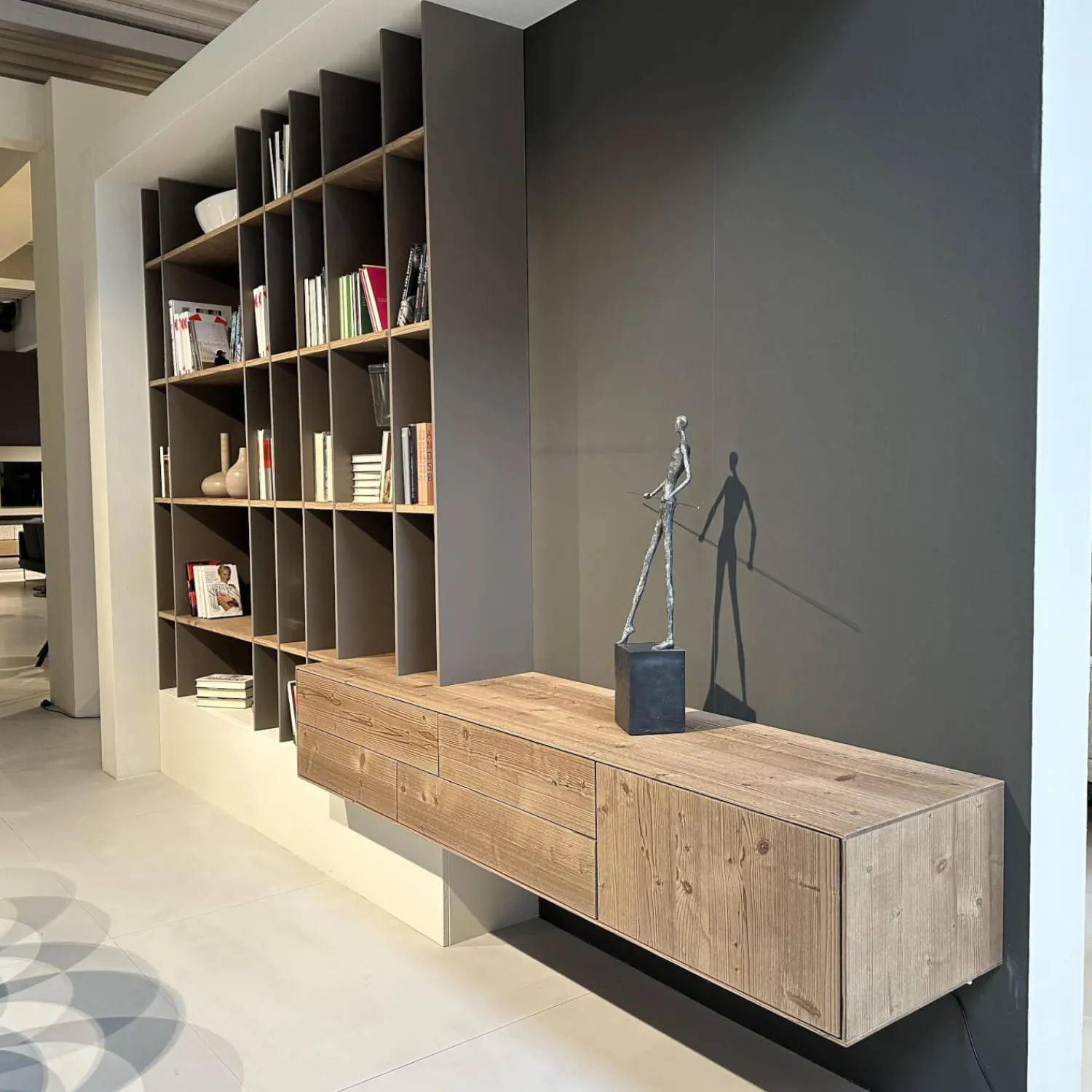 Anrei Wohnwände & Tv-Lowboards|Regalkombination Mit Lowboard Aus Bergfichte Gebürstet Steingrau