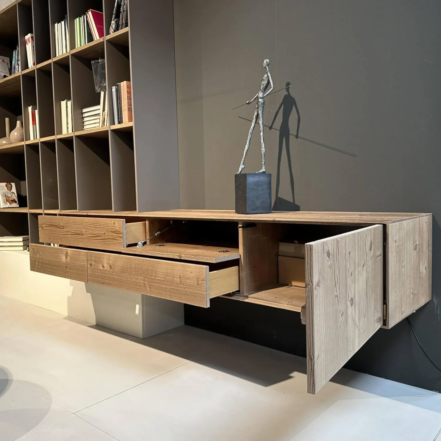 Anrei Wohnwände & Tv-Lowboards|Regalkombination Mit Lowboard Aus Bergfichte Gebürstet Steingrau