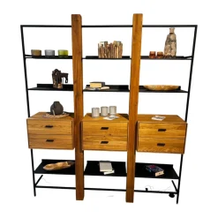 Natura Regale|Regalsystem Blackpool Eiche Natur Geölt Metall Schwarz Inklusive Beleuchtung