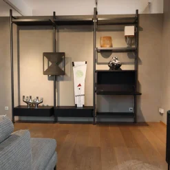 Molteni & C Regale|Regalsystem Hector Fachböden Eiche Schwarz Ständer Zinnfarbig Mit Schreibtischklappe Und Schüben Schwarz