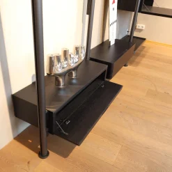 Molteni & C Regale|Regalsystem Hector Fachböden Eiche Schwarz Ständer Zinnfarbig Mit Schreibtischklappe Und Schüben Schwarz