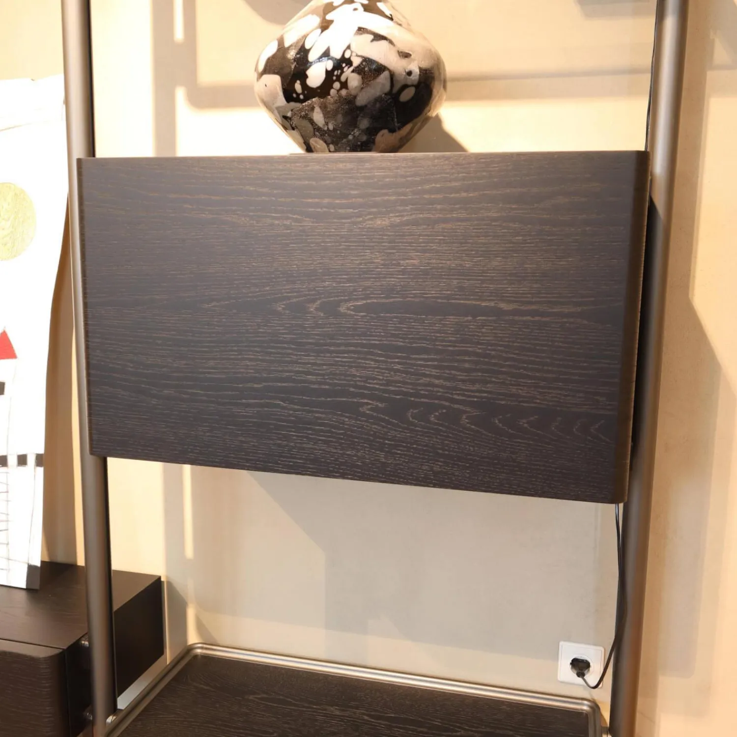 Molteni & C Regale|Regalsystem Hector Fachböden Eiche Schwarz Ständer Zinnfarbig Mit Schreibtischklappe Und Schüben Schwarz