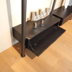 Molteni & C Regale|Regalsystem Hector Fachböden Eiche Schwarz Ständer Zinnfarbig Mit Schreibtischklappe Und Schüben Schwarz