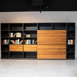 Gruber & Schlager Regale|Regalwand Amineo Lack Schiefer L74 Nussbaum Geölt Mit Schiebetür Und Schubladen