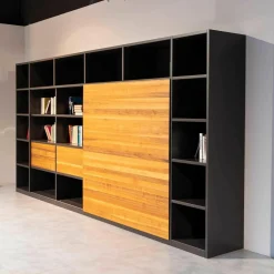 Gruber & Schlager Regale|Regalwand Amineo Lack Schiefer L74 Nussbaum Geölt Mit Schiebetür Und Schubladen