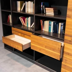 Gruber & Schlager Regale|Regalwand Amineo Lack Schiefer L74 Nussbaum Geölt Mit Schiebetür Und Schubladen