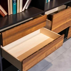 Gruber & Schlager Regale|Regalwand Amineo Lack Schiefer L74 Nussbaum Geölt Mit Schiebetür Und Schubladen