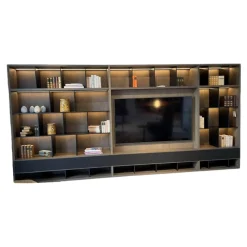 Kettnaker Wohnwände & Tv-Lowboards|Regalwand Vita Eiche Silbergrau Grau Holz Matt Details Schwarz Lack Inklusive Beleuchtung