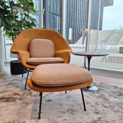 Knoll International Loungesessel|Relax Chair Womb Stoff Colorado Grau Braun Und Ultrasuede Braun Gestell Metall Schwarz