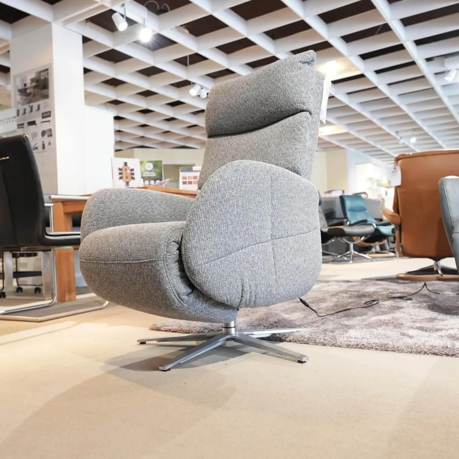 himolla Relaxsessel|Relaxsessel 7803 26 U Stoff 24 Q2 Emotion Vulkan Grau Sternfuß Edelstahloptik Mit Kopfteilverstellung Motorisch