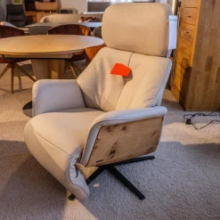 himolla Relaxsessel|Relaxsessel 7363 Bezug Leder 24 Longru Nebel Beige Grau Holz Wildeiche Sternfuß Anthrazit Mit Elektrischer Kopfteilverstellung